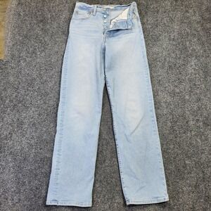Levis Ribcage Straight Jeans Womens 28x32 Light Wash High Rise Denim